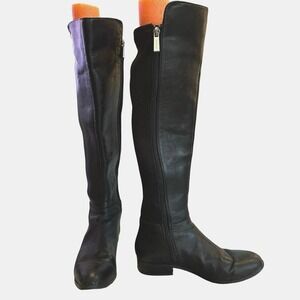 Michael Kors Black Leather Over the Knee silver Logo Boots Women's 7M